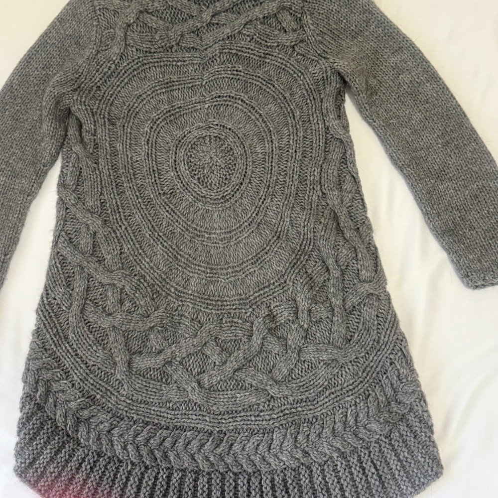 TALBOTS LADIES CABLE‎ KNIT OPEN FRONT LONG CARDIGAN SWEATER GRAY SIZE MEDIUM - Picture 7 of 16